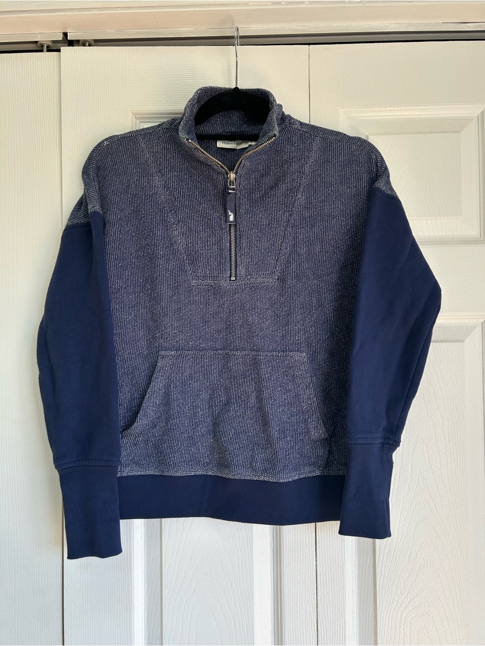 Navy Terrycloth Quarter Zip Popover Sweatshirt